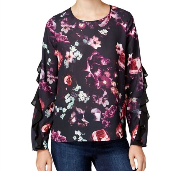 Bar III Women's Ruffled Floral Pullover Blouse - Picture 1 of 4